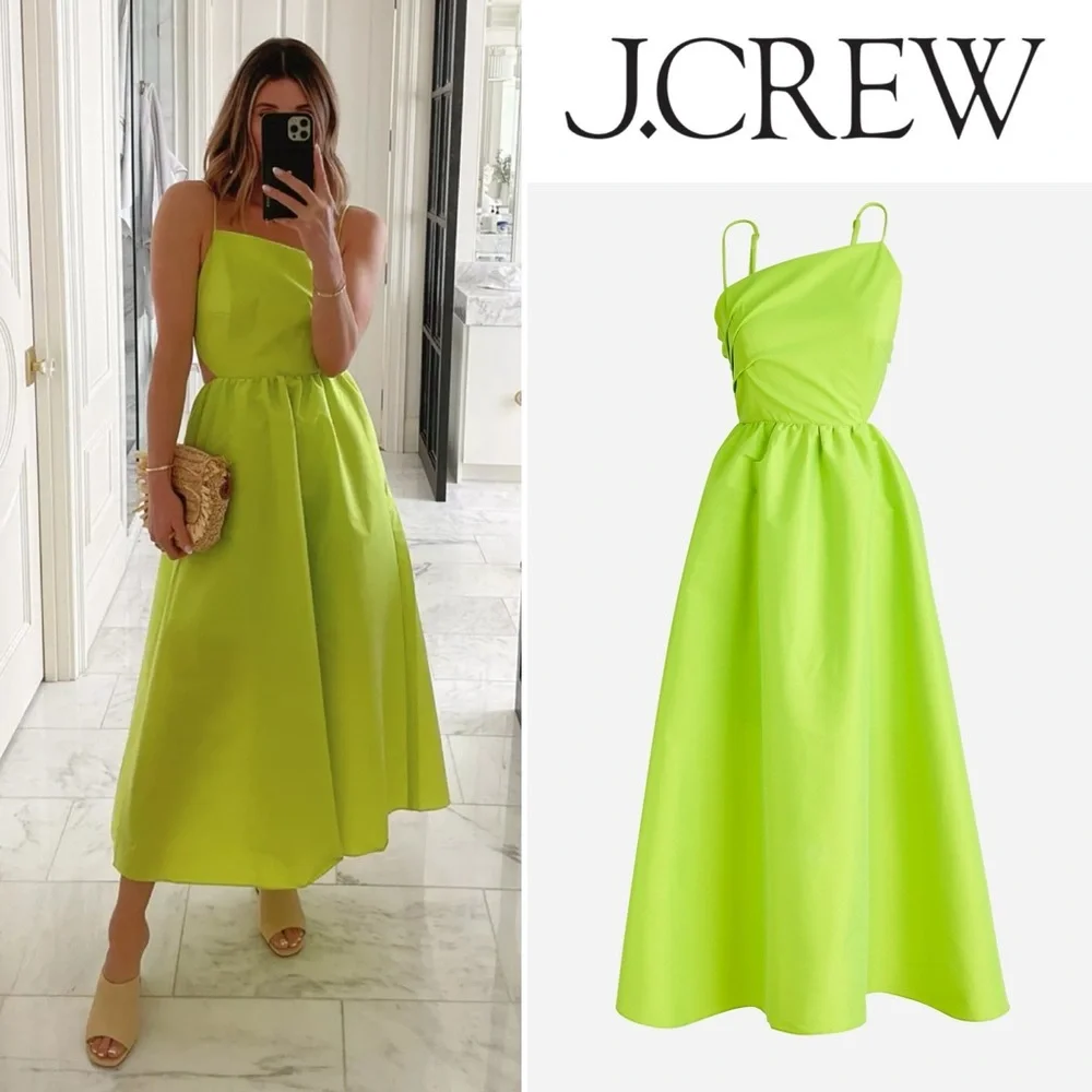 NWT J Crew Collection Limited Edition Taffeta Side Cutout Midi Dress Citrus 8 - Picture 2 of 16